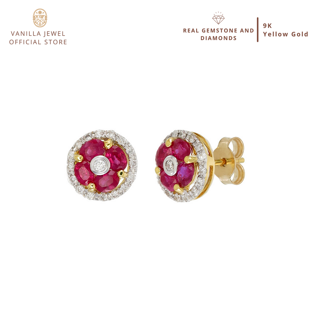 Ruby Lover Set Earring Burmese Ruby with Diamonds in 9K Solid Gold