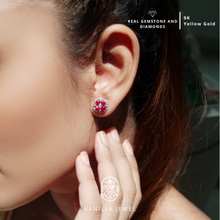 Load image into Gallery viewer, Ruby Lover Set Earring Burmese Ruby with Diamonds in 9K Solid Gold
