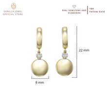Load image into Gallery viewer, Dangling Disc Earring Secure Huggie Style Earring in 18K Yellow Gold
