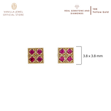 Load image into Gallery viewer, Sapphire Checker Stud Earring 18K solid gold Ruby or Blue Sapphire
