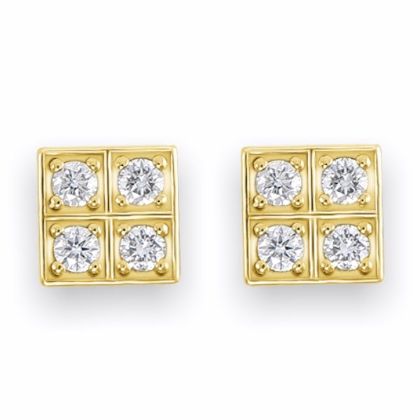 Diamond Square Stud Earring in 18K Yellow Gold