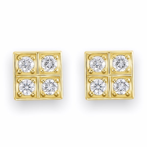 Diamond Square Stud Earring in 18K Yellow Gold
