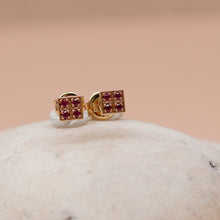 Load image into Gallery viewer, Sapphire Checker Stud Earring 18K solid gold Ruby or Blue Sapphire
