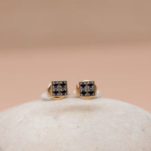 Load image into Gallery viewer, Sapphire Checker Stud Earring 18K solid gold Ruby or Blue Sapphire
