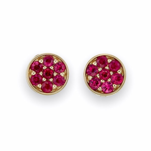 Flower Sapphire Stud Earring Ruby or Blue Sapphire in 18K Solid Gold