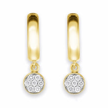 Load image into Gallery viewer, Dangling Diamond Earring Secure Huggie Style Earring in 18K Yellow Gold
