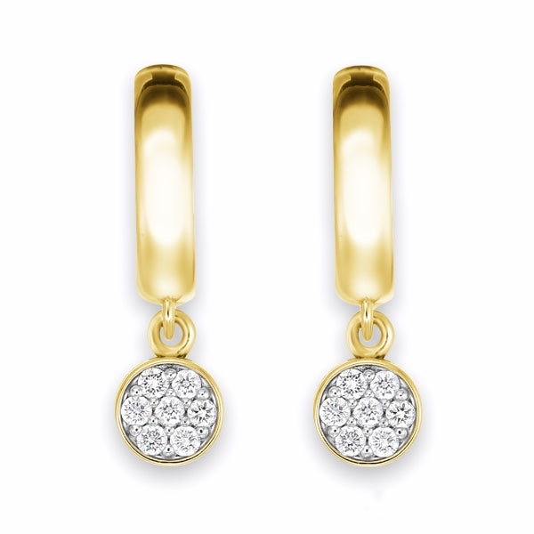 Dangling Diamond Earring Secure Huggie Style Earring in 18K Yellow Gold