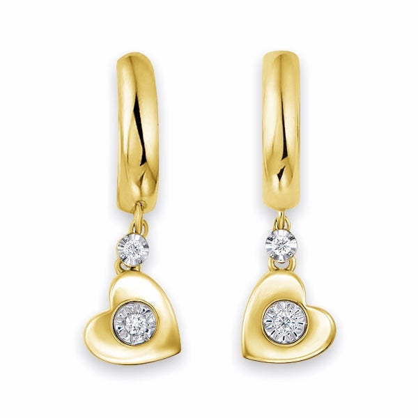 Heart Dangling Diamond Earring in 18K Solid Gold