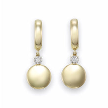 Load image into Gallery viewer, Dangling Disc Earring Secure Huggie Style Earring in 18K Yellow Gold
