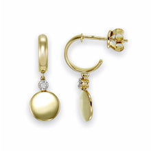 Load image into Gallery viewer, Dangling Disc Earring Secure Huggie Style Earring in 18K Yellow Gold
