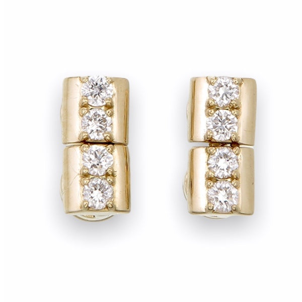 Train Track Diamond Stud Earring 18K Solid Gold