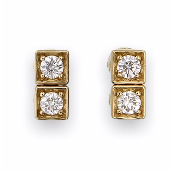 Double Square Diamonds Stud Earring in 18K Yellow Gold