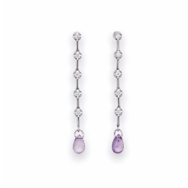 Pink Sapphire and Diamonds Drop Earring set with 18K White Gold