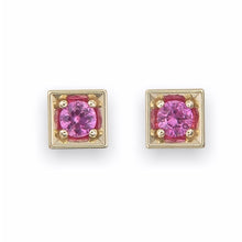 Load image into Gallery viewer, Square Pink Sapphire Stud Earring in 18K Solid Gold
