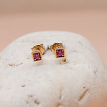 Load image into Gallery viewer, Square Pink Sapphire Stud Earring in 18K Solid Gold

