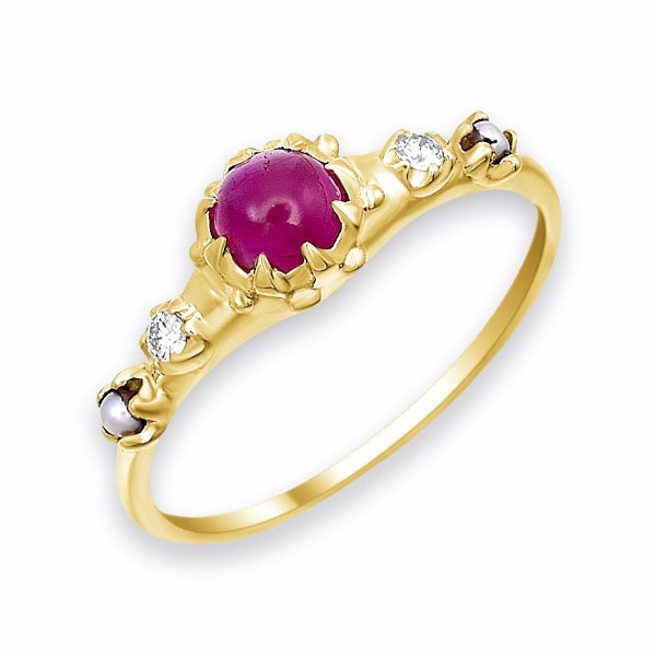 Antique Style Ruby Ring set with Diamonds and Pearl in 9K 14K or 18K Gold