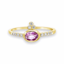 Load image into Gallery viewer, Princess Crown Pink or Green Sapphire Solid Gold Ring with Diamonds 9K 14K 18K
