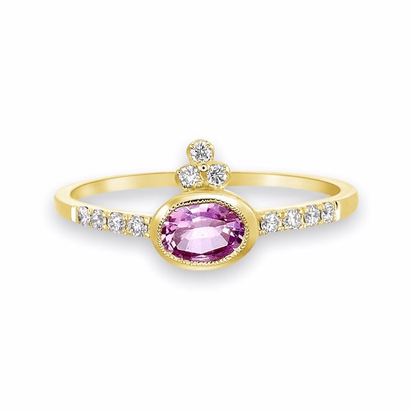 Princess Crown Pink or Green Sapphire Solid Gold Ring with Diamonds 9K 14K 18K