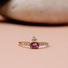 Load image into Gallery viewer, Princess Crown Pink or Green Sapphire Solid Gold Ring with Diamonds 9K 14K 18K
