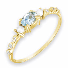 Load image into Gallery viewer, Pearl Princess Ring Ruby or Aquamarine Ring with Diamonds and Pearl in 9K 14K and 18K Solid Gold
