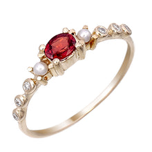 Load image into Gallery viewer, Pearl Princess Ring Ruby or Aquamarine Ring with Diamonds and Pearl in 9K 14K and 18K Solid Gold
