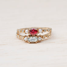 Load image into Gallery viewer, Pearl Princess Ring Ruby or Aquamarine Ring with Diamonds and Pearl in 9K 14K and 18K Solid Gold
