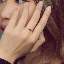 Load image into Gallery viewer, Pearl Princess Ring Ruby or Aquamarine Ring with Diamonds and Pearl in 9K 14K and 18K Solid Gold
