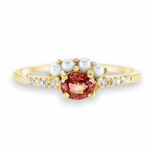 Load image into Gallery viewer, Sapphire Crown Ring Yellow Sapphire with Diamond and Pearl in 9K 14K or 18K Solid Gold
