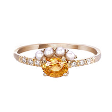 Load image into Gallery viewer, Sapphire Crown Ring Yellow Sapphire with Diamond and Pearl in 9K 14K or 18K Solid Gold
