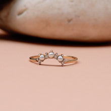 Load image into Gallery viewer, Diamond and Pearl Bridge Ring in 9K 14K or 18K Gold
