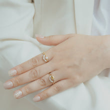 Load image into Gallery viewer, Diamond and Pearl Bridge Ring in 9K 14K or 18K Gold
