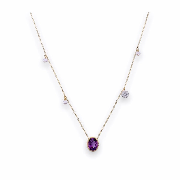 Amethyst Power Necklace with Diamonds & Pearl in 9K Gold